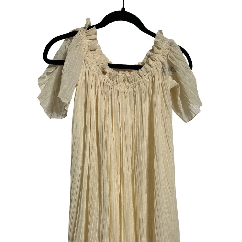 VTG Split Shoulder‎ Sheer Ruffled Night Gown Cream Women's 16" Wide 48" Long